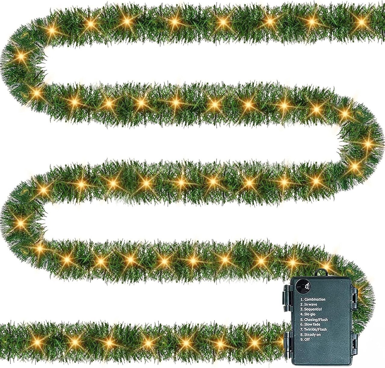 30 FT Pre-Lit Christmas Garland Decoration - 100 LED with 8 Modes (Warm White)